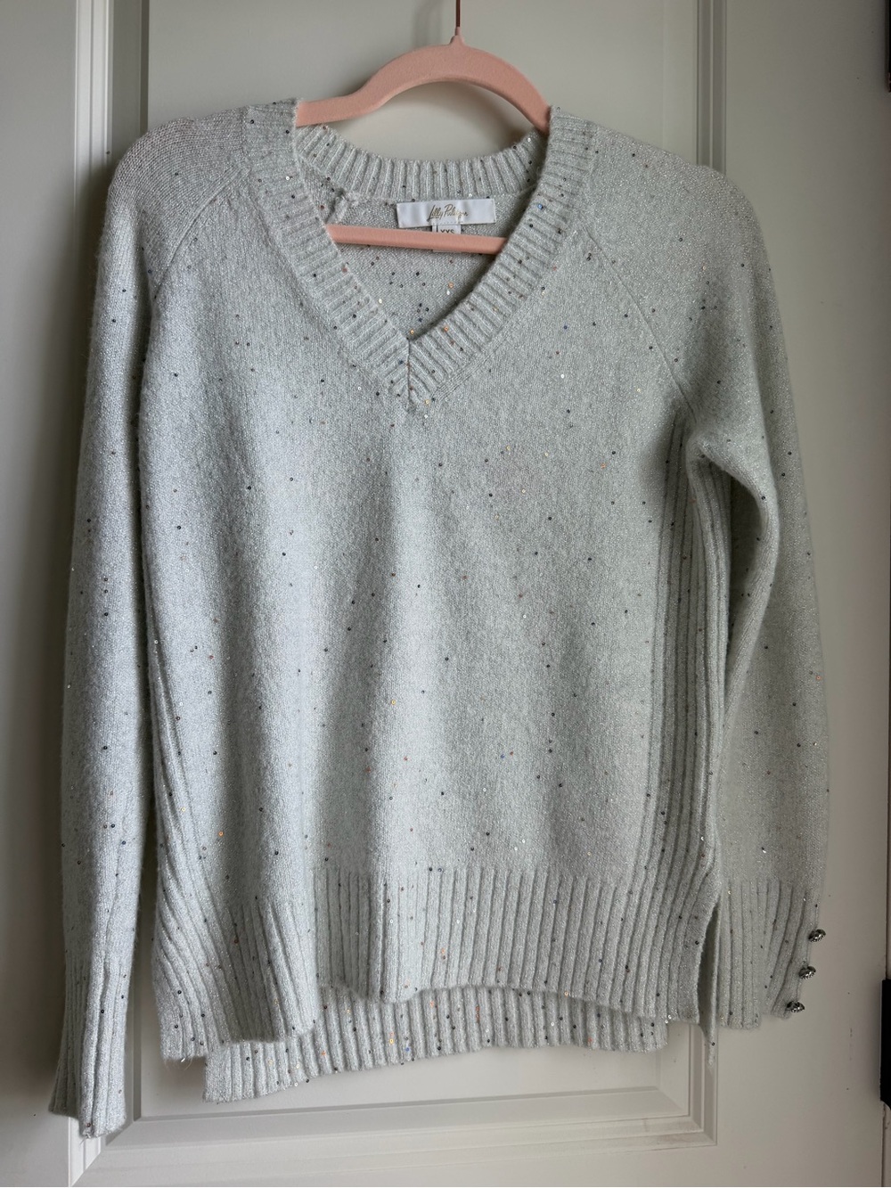 Lilly Pulitzer Silver-Accent Light Gray V-Neck Sweater